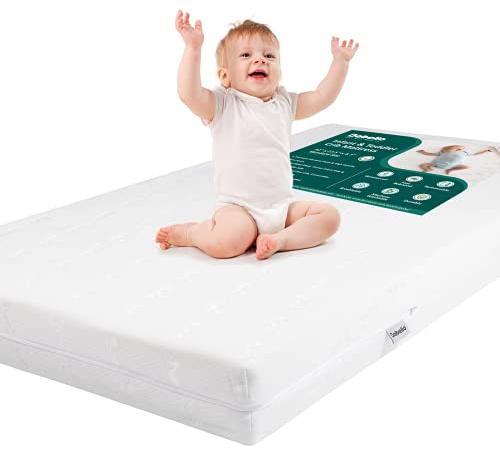 Babelio Breathable Crib Mattress, Dual-Sided, Memory Foam, Waterproof, Removable and Machine-Washable Cover, for Toddler and Baby 52 x 27.5
