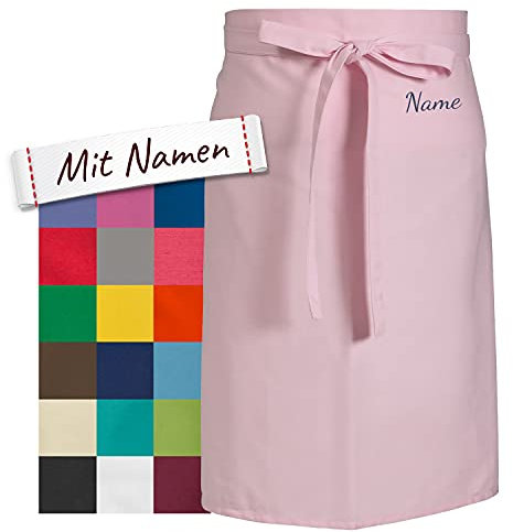 LALALO Vorbinder Schürze mit Name, hochwertig bestickt, Personalisierte Bistroschürze/Kochschürze für Damen und Herren, Malschürze/Schürze zum basteln, kochen, garten oder werken (Rosé, 60x80 cm)