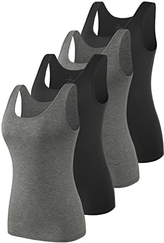 Vislivin Womens Supersoft Vest Tops Stretch Casual Tank Tops 4 Pack Black/Dark Gray/Black/Dark Gray M
