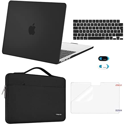 MOSISO Compatible avec MacBook Air 13 Pouces M4 M3 M2 A3240 A3113 A2681 2022-2025,Coque Rigide 13,6 &Pochette Transport&Clavier QWERTY&Protecteur D'écran&Couvercle Webcam,Noir