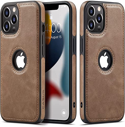 Sibada Custodia per iPhone 14 Pro, Elegante Cover Sottile in Pelle Vegana di Lusso con Logo View, Resistente agli Urti, Grigio