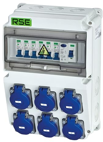 RSE BAUSTROMVERTEILER WANDVERTEILER KOMPLETT VERDRAHTET 230V SCHUKO MIT ZÄHLER ZUR AUSWAHL IP65, 8. 6X 230V MIT LS + FI