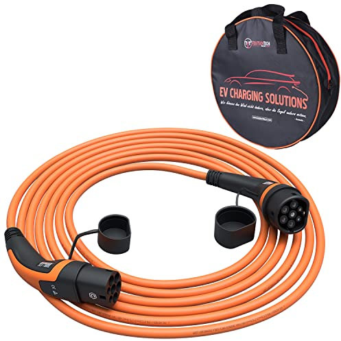 TEUTSCHTECH, EV Ladekabel orange I 5M I TYP2 - TYP2 I 11kW I 3X16A I 3-phasig I Mit Lade- Temperaturüberwachung und Schutz vor Brand