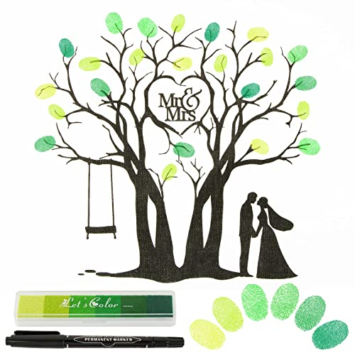 BOFUNX Leinwand Gästebuch Hochzeit Baum Leinwand für Fingerabdrücke Personalisiert Alternative Hochzeitsgästebuch Baum für Verlobung Hochzeitgeschenk Jubiläumsgeschenk