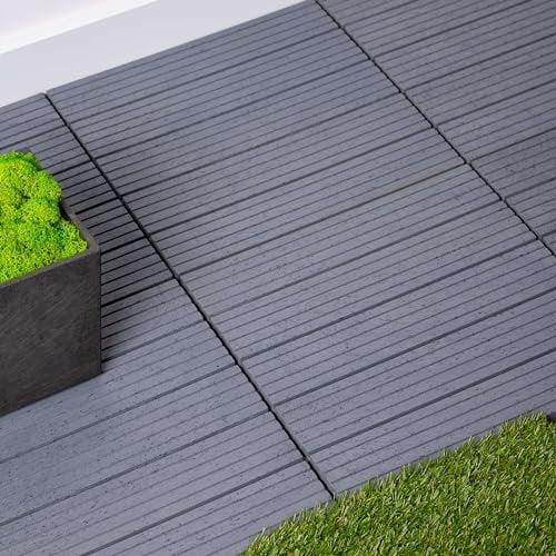 Nicoman Garden Decking Tiles Cosmopolitan Patio, Terrace, Hot Tub Deck Tiles | Interlocking Decking Tiles | Recycled | Cosmo Composite | Outdoor Drainage Deck Flooring (Light Grey, 30 x 30cm, 40x)