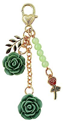 Jiujiutu Schlüsselanhänger Auto Frauen Blume Personalisiert Karabinerhaken Mini Schultasche Anhänger (Green)