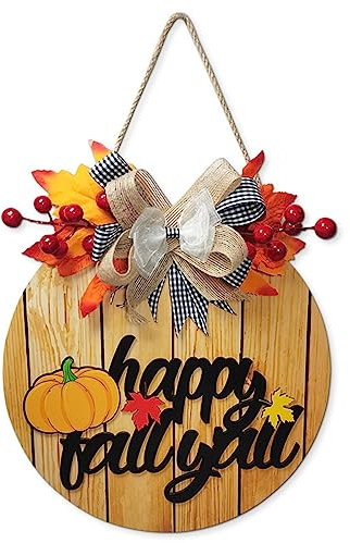 Herbst Türdeko Haustür Willkommensschild Erntedankfest Holzschild Kranz Haustür Deko Innen Außen Dekoration Türdeko deko Hängend Thanksgiving Türdekoration (Khaki, One Size)