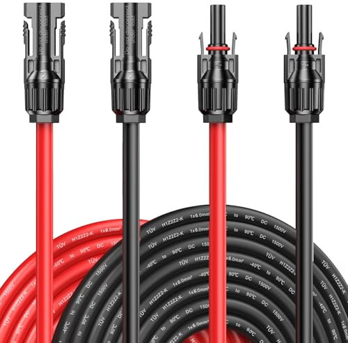 Maoligo Câble Solaire 6mm² 1/2/3/5/10M Paire, H1Z2Z2-K Rallonge Solaire avec Connecteur Solaire, 1500V, 65A, Sans Outils (6mm² 10M)