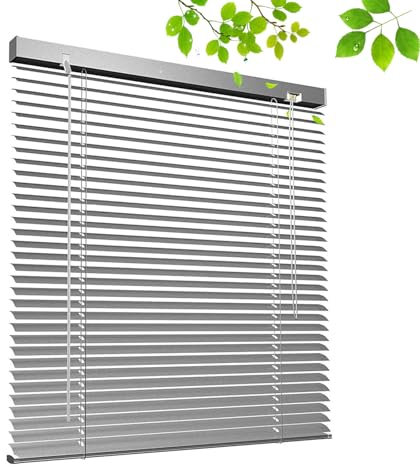 Aluminium Blackout Venetian Blinds 50cm 60cm 80cm 90cm 100cm 110cm 120cm Wide,Silver Grey Horizontal Blinds,Shutters for Windows,25mm Slats Venetian Blinds,Easy Fit Curtains,W×H-110×110cm(43*43in)