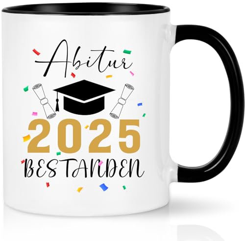 CHUIN DRUCK Abitur Geschenk Tasse Lustige Abi Geschenke zum Abitur 2025 Geschenk zur bestandenen Prüfung Kaffeetasse Abschlussgeschenk für Abiturient & Abiturientin zum Abschluss, 320ml Schwarz