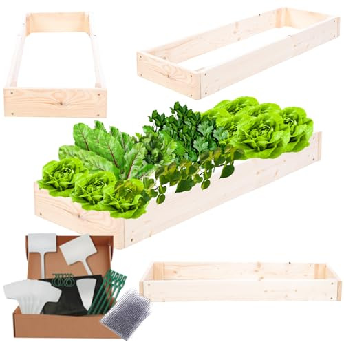 MODO24 Hochbeet Holz, Blumenkasten, Gartenbeet, 9x30x80cm, Natur | Robustes Kräuterbeet & Pflanzbeet aus Kiefernholz, Dekoratives Blumenbeet & Gartenbeet für Garten, Balkon & Terrasse
