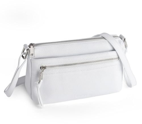 befen Echtleder Handtasche Damen Mittelgroß, Crossbody Bag Leder RFID-Blockierung Handytasche zum Umhängen, Moderne Kleine Umhängetasche Damen mit Verstellbar Schultergurt, Weiß