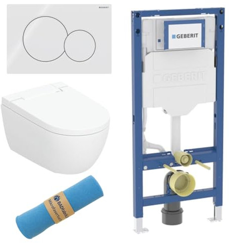 BADfabrik24 Duofix Element 112 cm mit AquaClean Alba Wand-WC + Sigma UP-Spülkasten + Betätigungsplatte + BADfabrik24 Mikrofasertuch – Komplettset für WC-Montage (Sigma01)