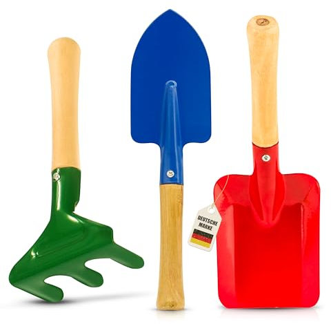 Instinktive-Oase® Kinder Schaufel Set 3-teilig – Sandschaufel, Harke & Schüppe für Sandkasten & Strand | Strandspielzeug für Kinder ab 1 Jahre | Ideal für Urlaub, Buddeln, Sandspielzeug & Reise