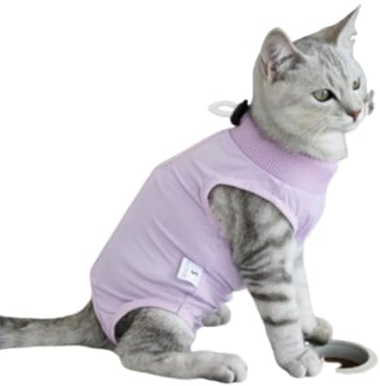 katzenbody nach op,Katzen-Bodysuit für Katzenoperationen, Genesungsanzug für Katzen, Atmungsaktiv, bequem und sicher, Zum Schutz von Wunden nach Einer Operation, Verhindert Lecken (M,Violett)