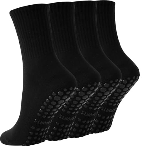 Yikki 4 Paar Pilates Socken Damen, Reformer-Yoga Socken | Rutschfeste weiche für Tanz, Fitness, Fitnessstudio, Ballett, Trampolin, Heim- und Krankenhaus, Einheitsgröße, 35-42