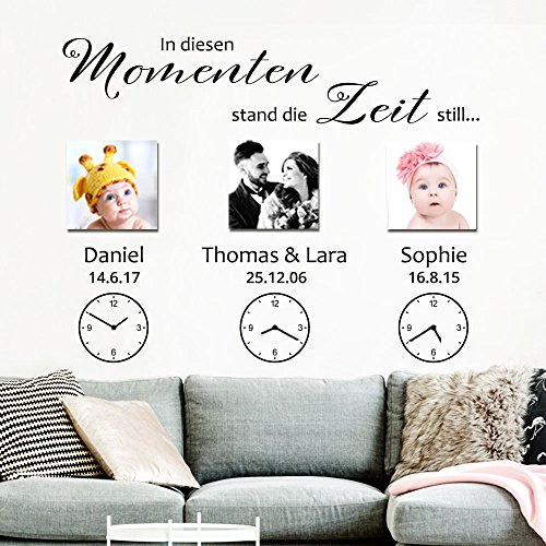Grandora W5430 Wandtattoo Spruch In diesen Momenten… I schwarz 82 x 58 cm I 3 Wunschdaten Wohnzimmer Flur Aufkleber Wandaufkleber Wandsticker