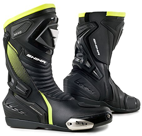 SHIMA RSX-6 Men, Scarpe Moto Uomo | Rinforzate Stivali Moto Uomo in Pelle, Supporto alla Caviglia, Suola Antiscivolo, Impugnatura del Cambio (Fluo, 43)