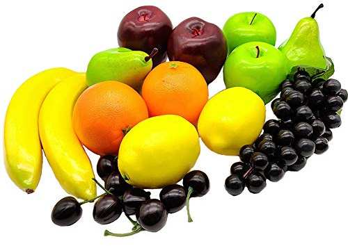 Aisamco 21 Pcs Artificial Fruits Assorted Fake Fruit Lifelike Realistic Fruit for Home Kitchen Restaurant Decoration