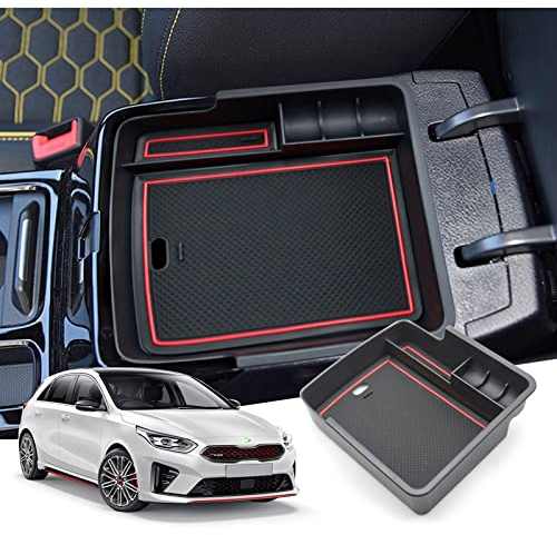 GAFAT 2018-2024 2025 Ki-a Ceed SW GT Proceed GT/XCeed GT Mittelkonsole Aufbewahrungsbox Armlehne Organizer Tray Mittelarmlehne Handschuhfach, Kompatibel mit Kia Ceed XCeed Zubehör (Rot 1)