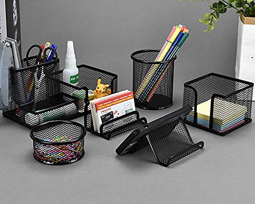 WOMGF 6pcs Schreibtisch Organizer mit 3 Fächern Mesh Metall Büro-Organizer mit Stifthalter, 6 Sorganizer Schreibtisch für Stifte, Hefter, Ordnerklammern, Haftnotizen, Platzsparendes Desktop