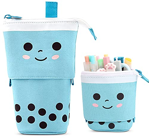 Federmäppchen Mäppchen Cartoon Bleistifthalter Süßer Mäppchen Kosmetiktasche Organisator Stehbleistiftbeutel Tasche Schreibwarenetui Geschenk für Schülerin Teenager Mädchen Erwachsenenschulbüro (Blau)