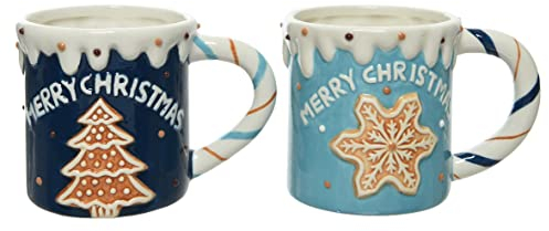 Tasse mit Lebkuchen Keramik 9.5cm x 1 Stück sortiert Weihnachten Becher hellblau dunkelblau