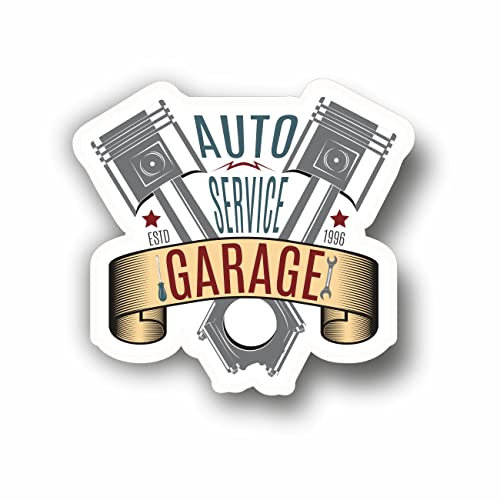 AMA SHOP Aufkleber Garage Service Vintage Mod.9 aus PVC für Wandtattoo Auto Motorrad Helm Wohnmobil