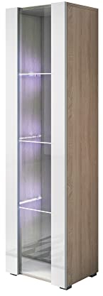 MB Muebles Bonitos | Vitrinenschrank Luke V5 | Breite 40 x Höhe 167 x Tiefe 29 cm | Türen glänzendem Melamin | Struktur mattem Melamin | Mit Standardfüße | Sonoma und Weiß