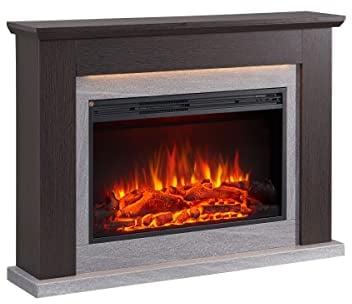 CrownFlame Typhon Elektrokamin - Elektrischer Standkamin mit Heizung 1000/2000 W, realistischer 3D-Flammeneffekt, LED-Beleuchtung, Fernbedienung programmierbar, Timer, Thermostat - Dunkelbraun