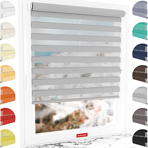 Schuette® Rollo ohne Bohren & mit Bohren 2in1 ● Tag & Nacht Doppelrollo Kollektion: Cloudy Day (Grau) ● 60 x 130 cm (Breite x Höhe) ● Suprafix Klemmrollo = Klemmfix 2.0 ● 60s Montage mit Video