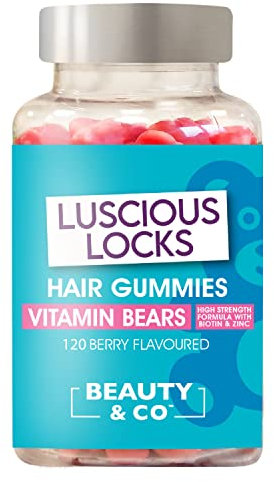 Hair Gummies with Biotin & Zinc 120 Berry Flavour Beauty&Co. Luscious Locks Gummies - 4 Months Supply (120)