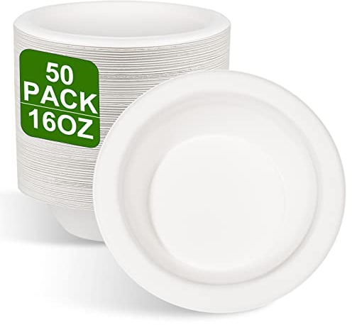 greensight 50 Stück Pappschalen Einweg Suppenschalen 470ML aus Zuckerrohr Einweggeschirr Suppenteller Einwegsuppenschale Schälchen Bio Suppenschale Rund Weiß Kompostierbares