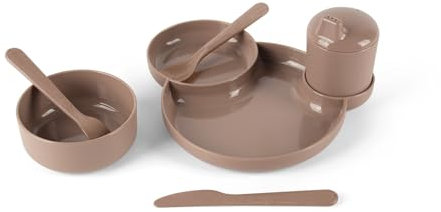 Dantoy - Tiny Geschirr-Geschenk-Set auf Biobasis - Ab 0+ Monate - 7 Teile - Mocca - Geschirrset - Küchenzubehör Kinder Spülmaschinenfest - Mikrowellengeeignet - Recycelbar - Hergestellt in Dänemark
