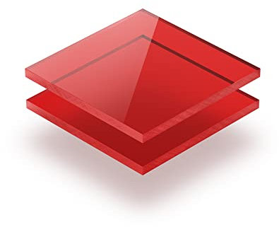 Acrylglasplatte Getönt rot 8 mm - Rechteck in Abmessungen von 10x10 cm bis 110x230 cm. UV-beständig, hochwertiges PMMA, Schutzfolie an beiden Seiten, ohne scharfe Kanten.