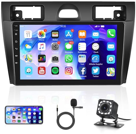 Android Car Stereo for Ford Fiesta 2006-2011 with GPS Navigation, Rimoody 9 Inch Touch Screen Car Radio with Bluetooth FM RDS WiFi Mirror Link + Backup Camera