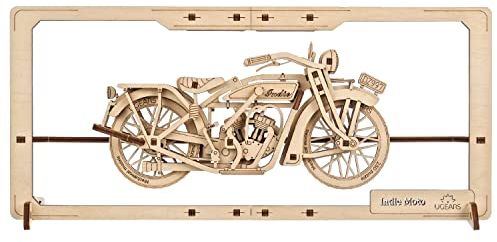 UGEARS Indie Moto 2.5D Puzzle - Holzpuzzle Erwachsene Modellbausatz - Interaktives Motorrad Modell - Klassischer Motorrad Bausatz - Originale Wandkunst Decor - DIY Erfahrung für 3D Puzzle Fans