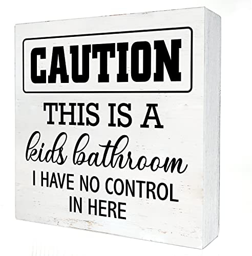 Caution This is a Kids Badezimmer Holzschild mit Spruch Schreibtischdekoration 12,7 x 12,7 cm Kinder Badezimmer Box Schild Holzschild Block Schild Rustikale Home Decor