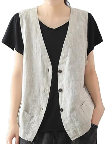 IDEALSANXUN Vest for Women Business Casual Outfits Work Office Clothes 2025 Interview Attire Corporate Professional Suit Jackets Lightweight Spring Summer Sleeveless Cardigan Tops Waistcoat, Beige, L