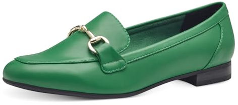 MARCO TOZZI Damen Loafer mit Absatz Elegant Vegan, Metallisch (Grün), 42 EU