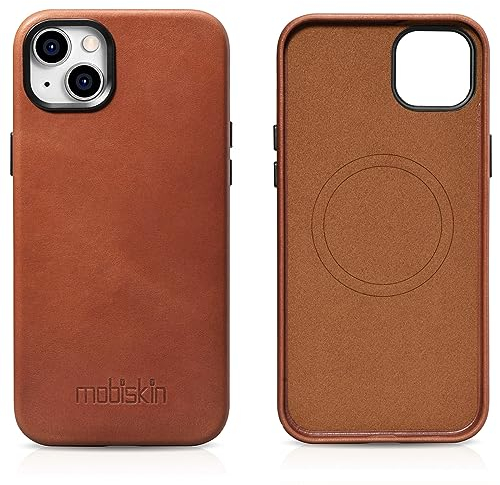 Mobiskin Hülle passend für iPhone 15 (6,1 Zoll), Handyhülle mit Leder, Case kompatibel mit MagSafe, Schutzhülle, Handytasche, Slim Cover, dünn, Vintage Braun