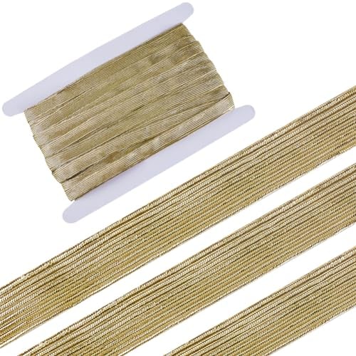 GORGECRAFT 24 Yards Dunkles Khaki-Gummiband 12.5mm Glitzerndes Metallic-Band Flaches Elastisches Band Geflochtenes Stretchband Elastizität Gestricktes Gummiband Gurtband Bekleidungszubehör Nähen