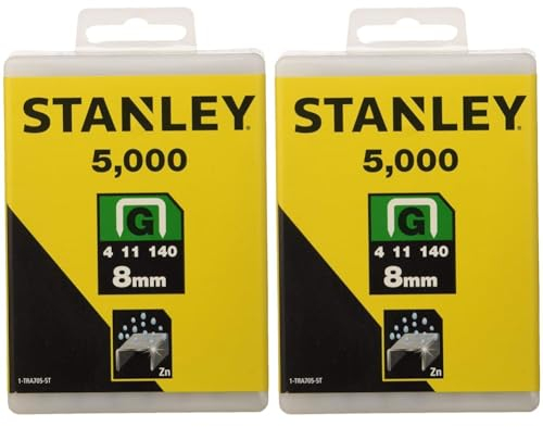 Stanley Klammern Typ G (8 mm, aus Flachdraht, wiederverschließbare Verpackung, 5000 Stück, rostbeständig) 1-TRA705-5T (Packung mit 2)