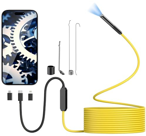 Aopick Endoskopkamera mit Licht, 1080P WiFi Endoskop-Kamera Handy mit Licht Wasserdichtes Ip67 Inspektionskamera mit 6 Einstellbaren LED Licht für Android & iOS, Tablet (9.84Fuß/3M) Gelb