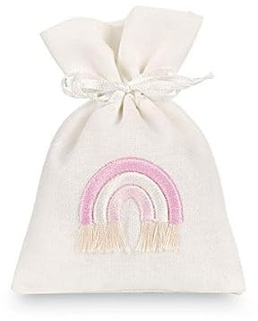 12 Sacchetti per Nascita Evento Dolce Arrivo bomboniera Sacchetto per bomboniere portaconfetti portaconfetti 10x14 cm Varie Fantasie (Arcobaleno Rosa)