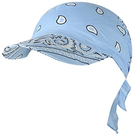 Damen Bandana mit Schirm Haarband Sommer Sonnenhut Kopftuch Visor Strand Cap Bandana Sonnenschutz Mütze Hellblau Einheitsgröße