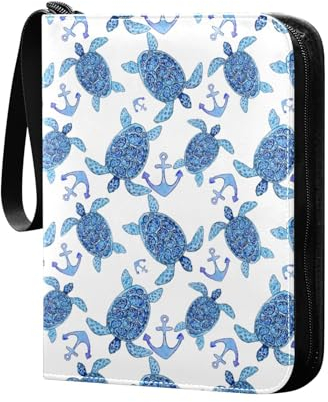 Sea Turtle Anchor Sammelkartenalbum 4 Taschen Kartenordner 50 Seiten 400 Karten PU Reißverschluss Kartenbinder Aufbewahrungshalter für Sportspielkarte