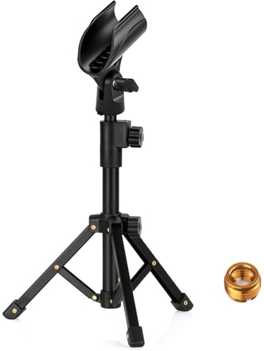 Tabletop Mic Stand, JCTRIWAY 16 Inch Adjustable Tripod Mic Stand Desk, Microphone Stand with Mic Clip for Shure SM58 PGA48 Samson Q2U and 5/8 Male to 3/8 Female Screw for Blue Yeti Snowball Spark