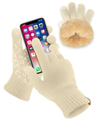 SUTIYO Winter Handschuhe Damen Thermohandschuhe Herren Touchscreen Verdickte Winterhandschuhe mit Warme Fleece Innenfutter Fahrrad Fahren Skifahren (Beige)