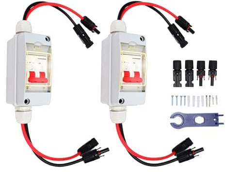 Circuit Breaker, 2PCS 32A 500V Circuit Breakers, Pv Combiner Box Dc Isolator, MCB 2P Solar Current Sink Load Switching Air Switch with IP65 Waterproof Distribution Box for Solar Panel System